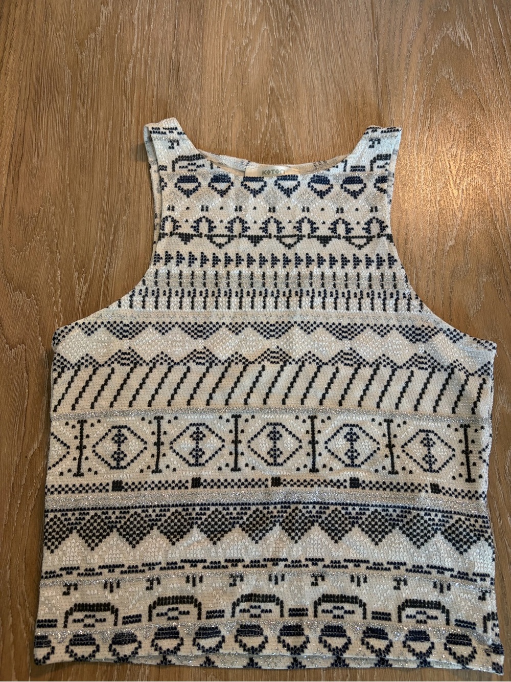 Koton made in Turkey Patterned Knit Tank Top in Ivory and Navy